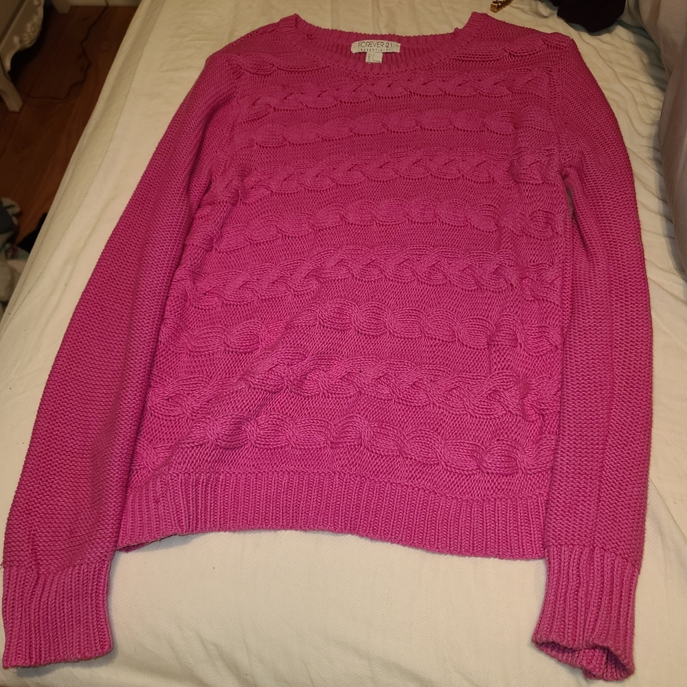 Hot Pink Forever21 Cable Sweater